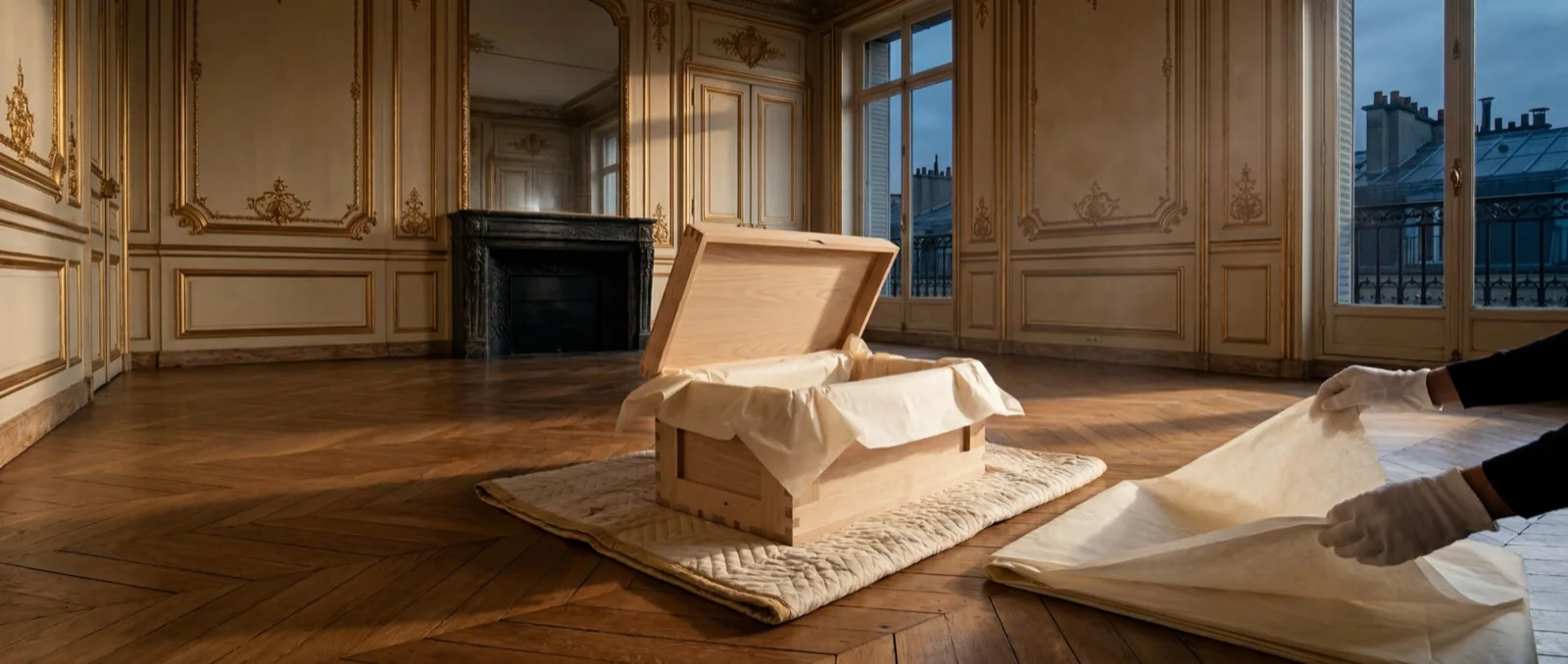 Salon haussmannien parisien · caisses muséales protégées par les intervenants Griffon